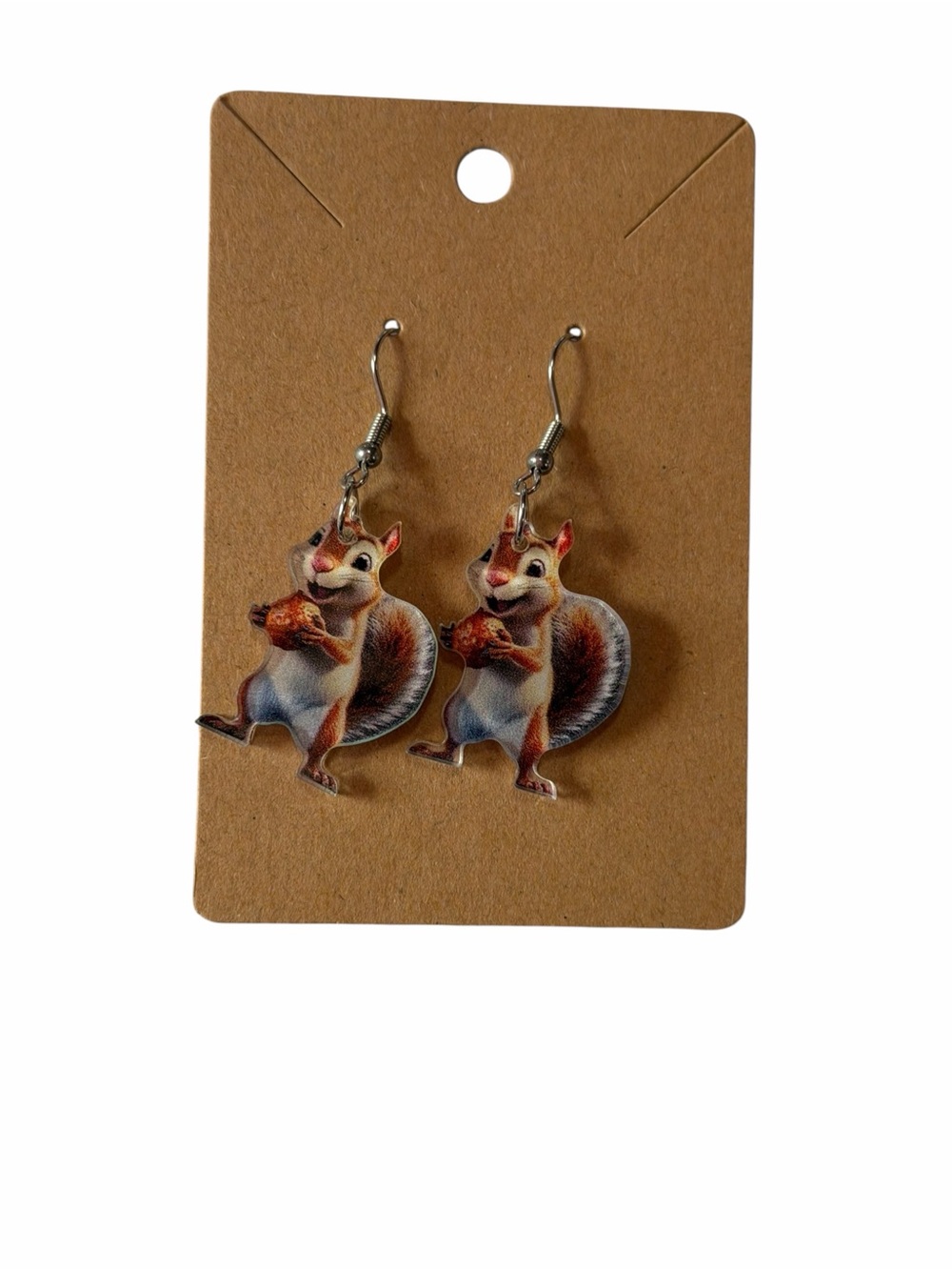 Playful Squirrel Drop Earrings in Brown and Gray